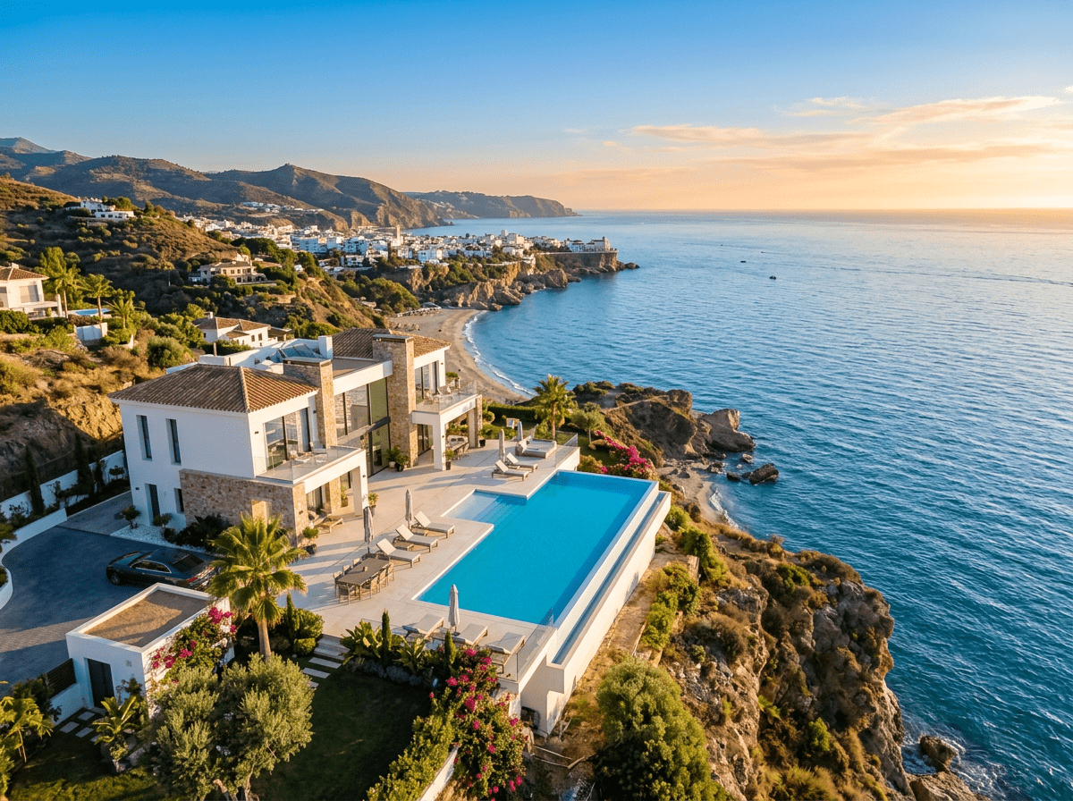 Vista aérea villa de lujo con piscina Costa del Sol