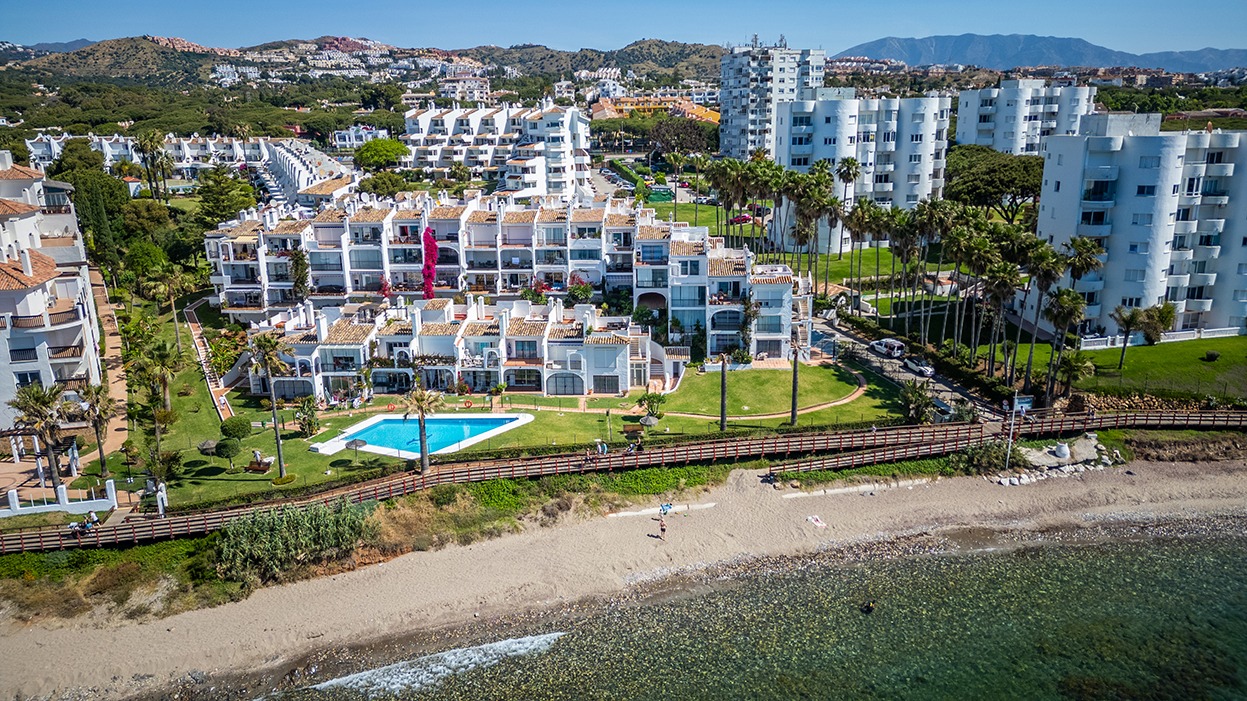 Aerea shot urbanization Calahonda Mijas next to the sea