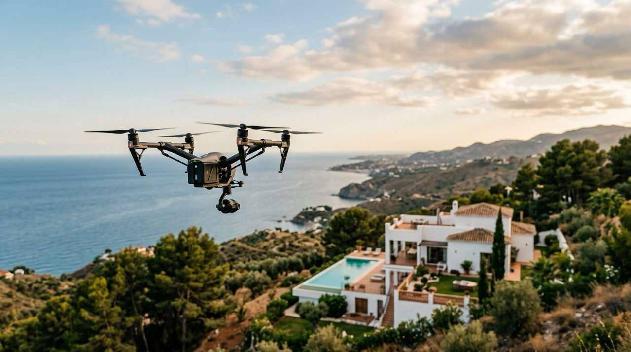 Toma aérea con dron de un inmueble en la Costa del Sol