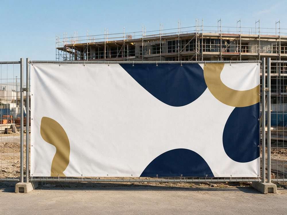 Diseño e impresión inmobiliaria 4 Lona publicitaria montada en la valla de una obra