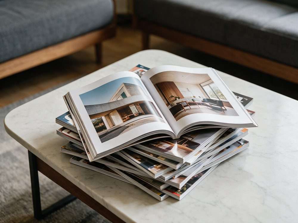 Diseño e impresión inmobiliaria 5 Revistas impresas con reportajes de arquitectura e interiores
