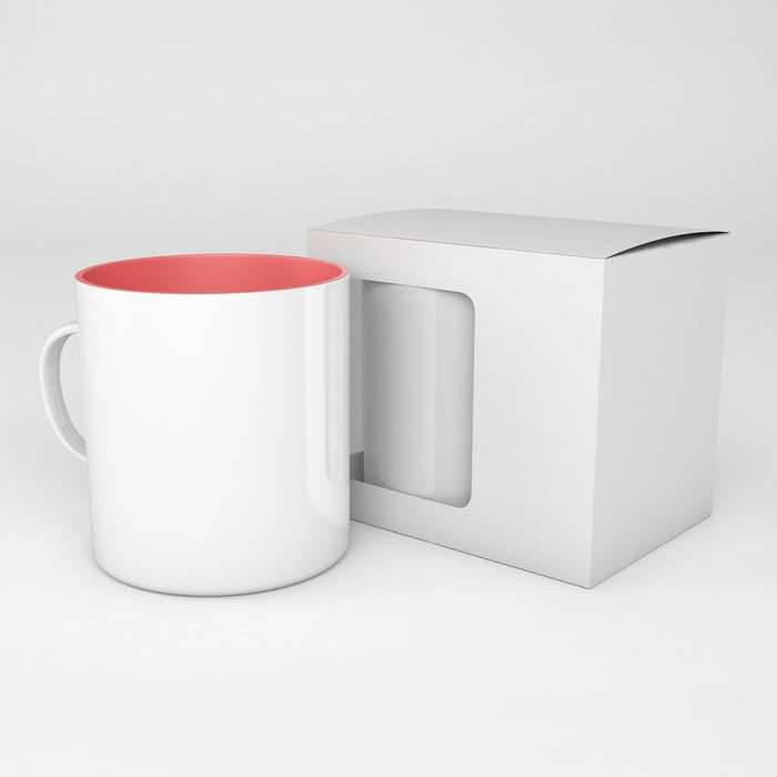 White mug with a gift box